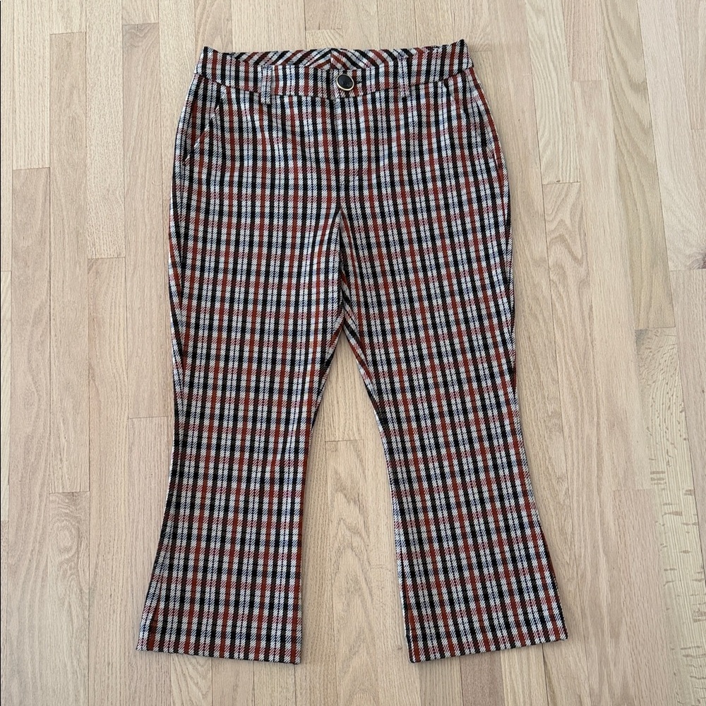 CAbi Maroon and Black Plaid Trousers